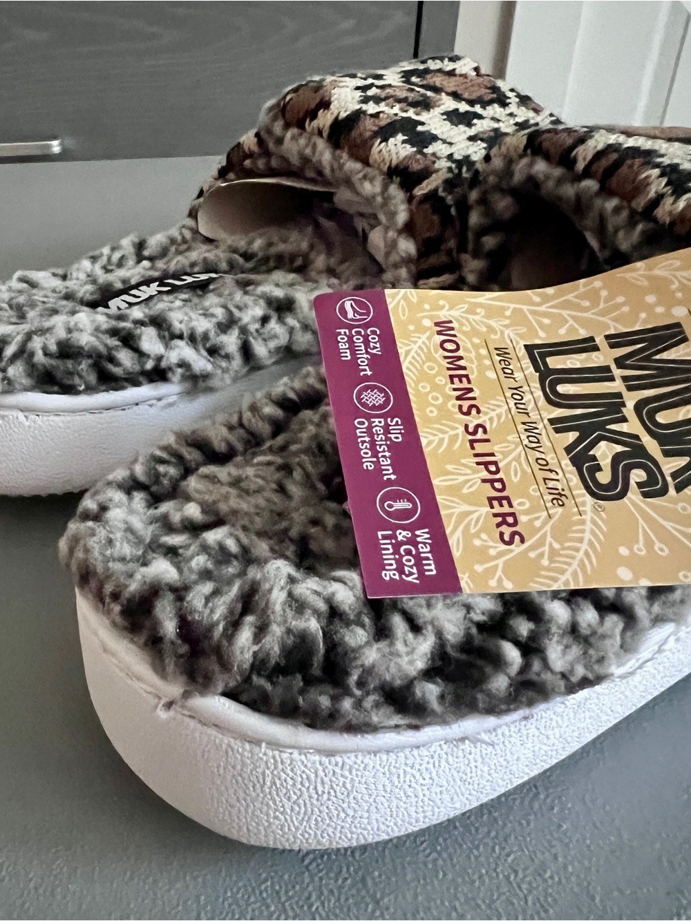 NWT MUK LUKS Faux Fur Leopard Print Open Toe Slide Slippers - Size L (9-10) - Picture 6 of 6
